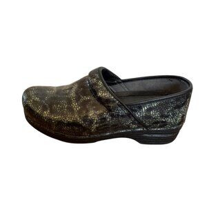 Dansko XP Pro Clogs Size 42 12 Black Blue Crackle Slip on Shoes Platform Leather